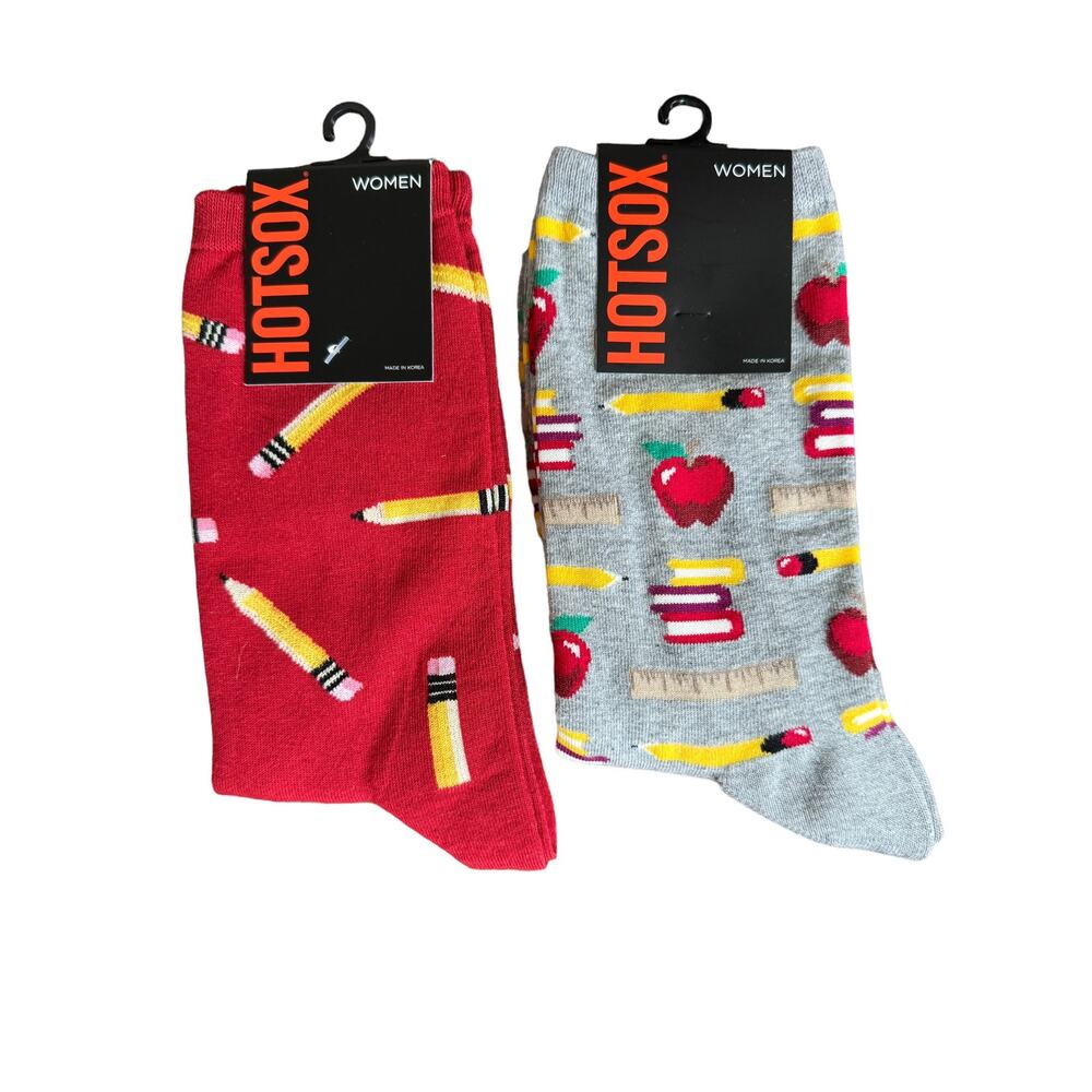 Hotsox Pack of 2 School Themed Socks‎ Womens Shoe Size 4-10 NWT